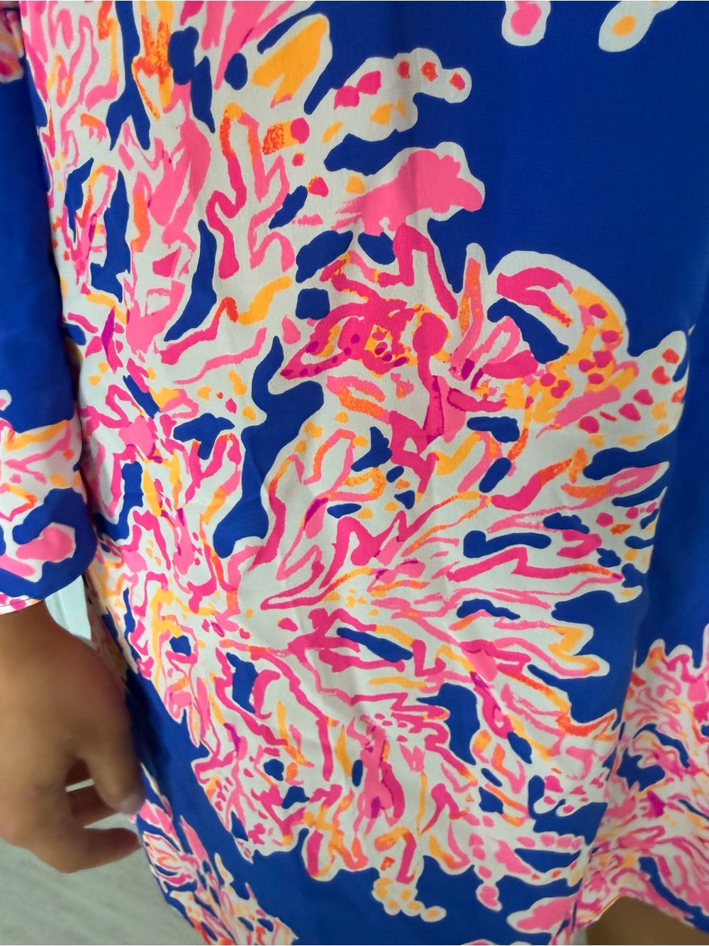Lily Pulitzer 100% Silk Blue Floral Off-Shoulder Women’s Dress Sz S Bell Sleeve - Picture 5 of 12